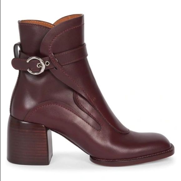 Chloé Gaile Burgundy Harness Leather Ankle Boots - Picture 1 of 16